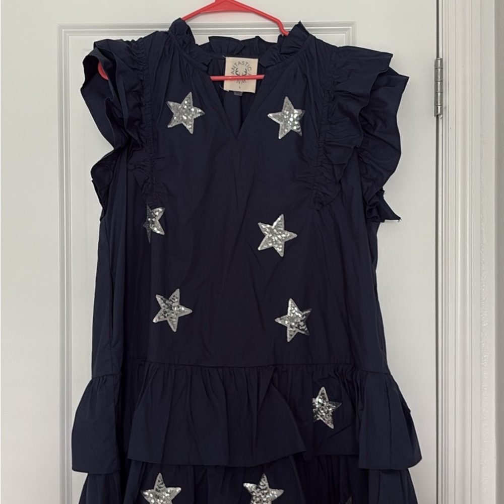 Navy Dress with Silver Star Accents